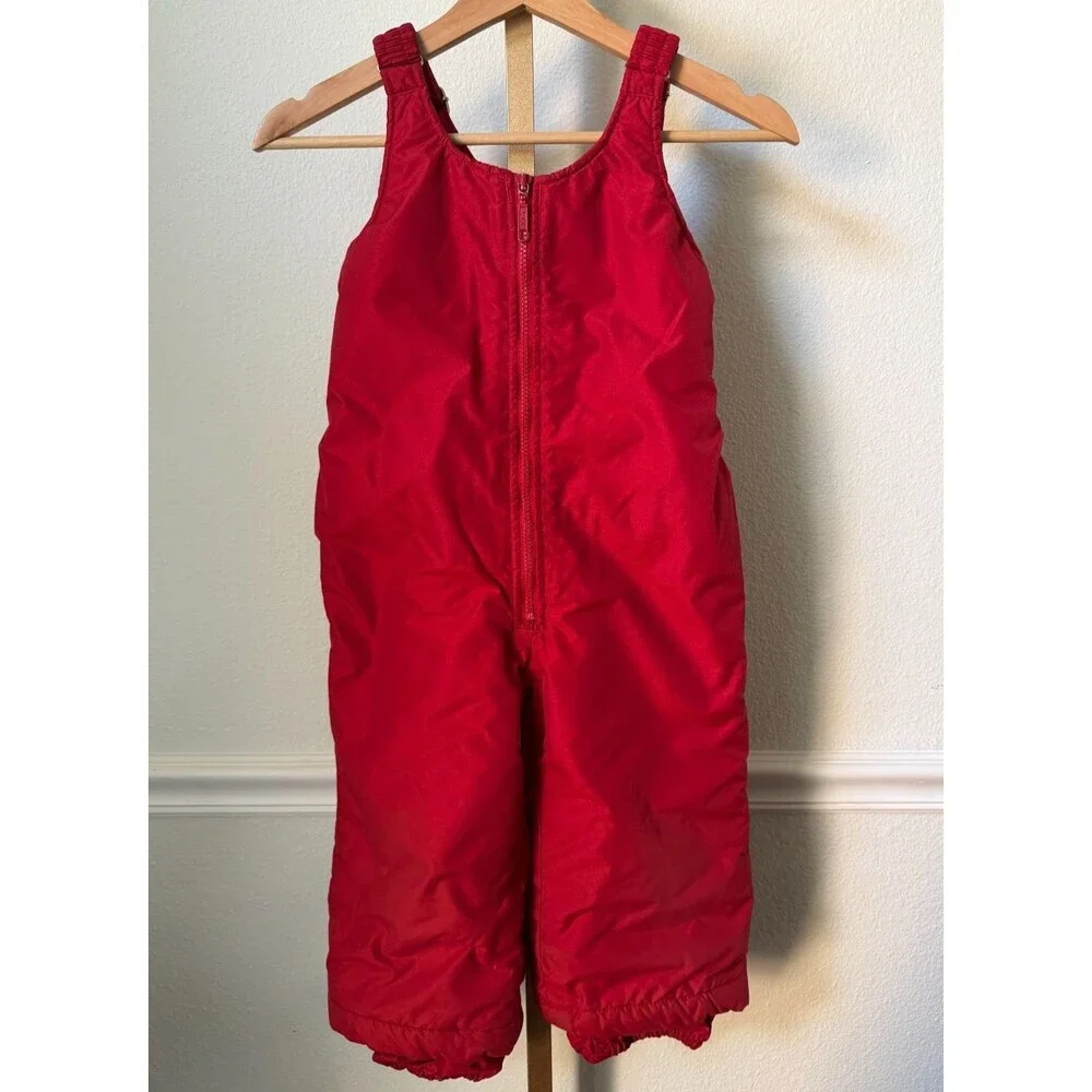 Vintage Lands End Red Snow Pants Bib Overalls Unisex Size 5/6 Adjustable Winter